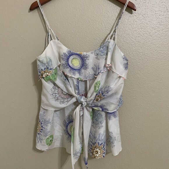 Leifsdottir Anthropologie Tiered Silk Top Embellished Tank Shirt‎ Size 8 - Picture 2 of 8